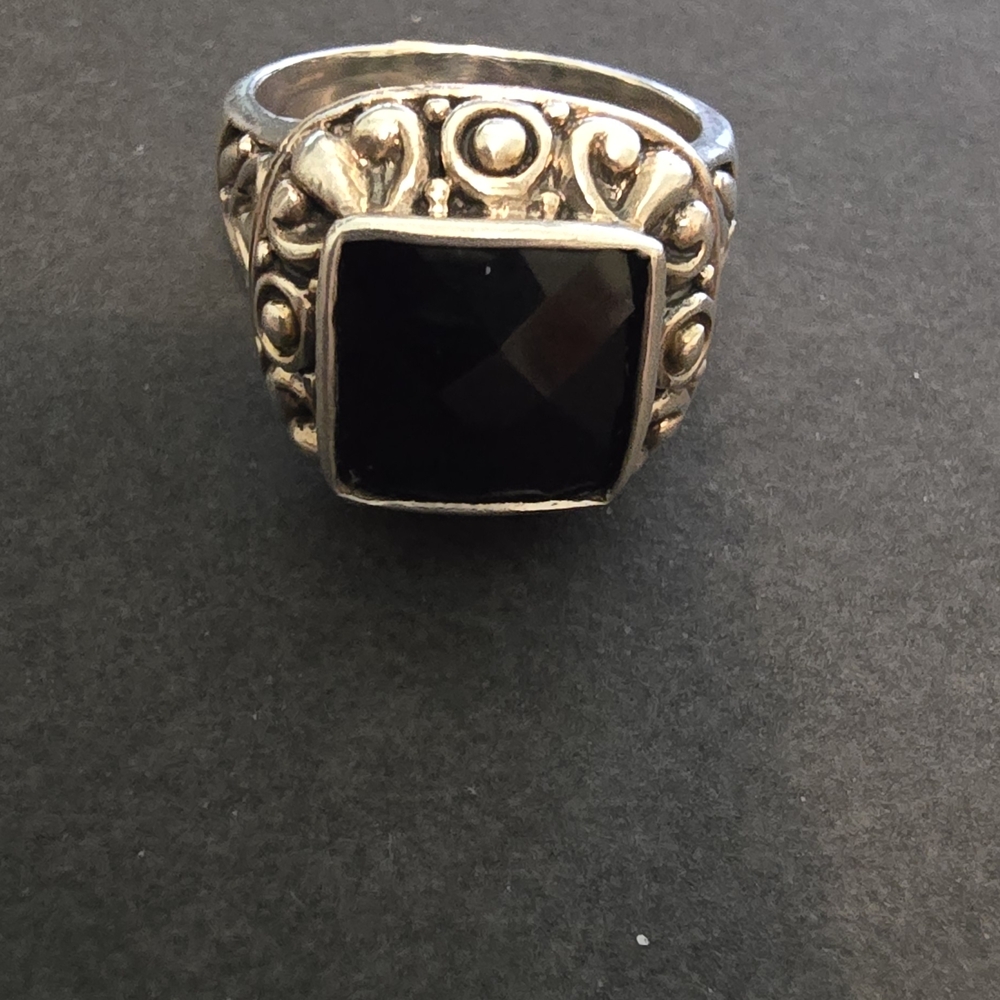Vintage 925 Silver Ring with Black Onyx Stone 6.5